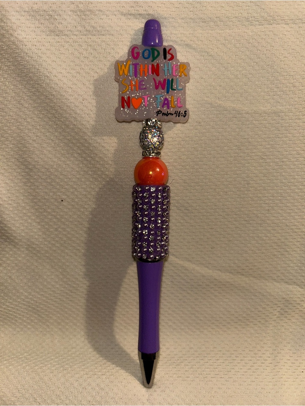 Hand Crafted Purple and Orange Beaded Inspirational Pen